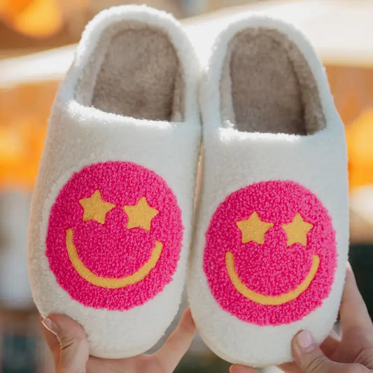 Hot Pink Star Smiley Slippers