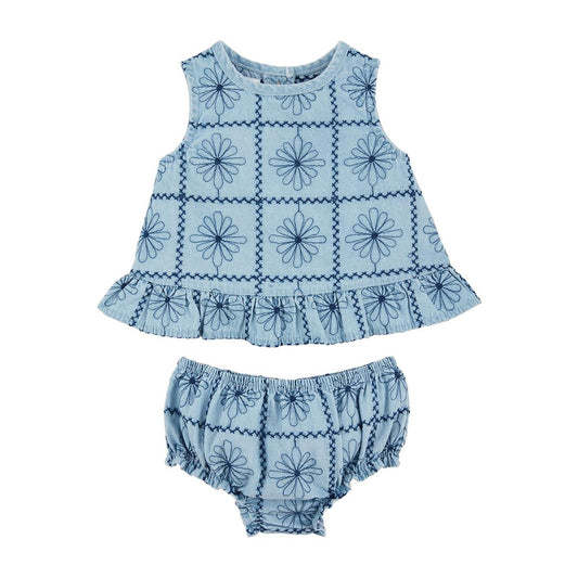 Embroidered Pinafore Denim Set
