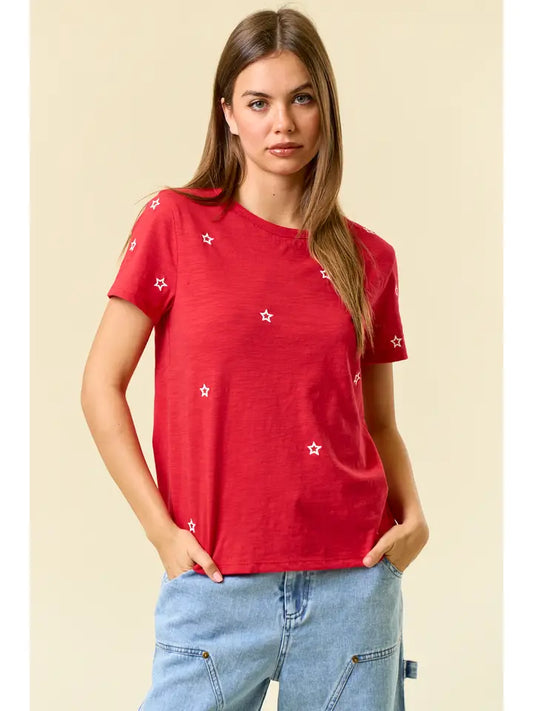 Red Star Embroidered Top