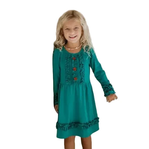 Dark Teal Ruffle Button Dress