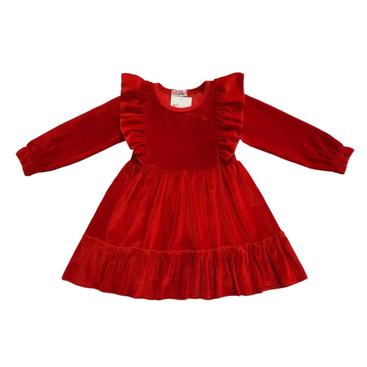 Red Velvet Ruffle Dress