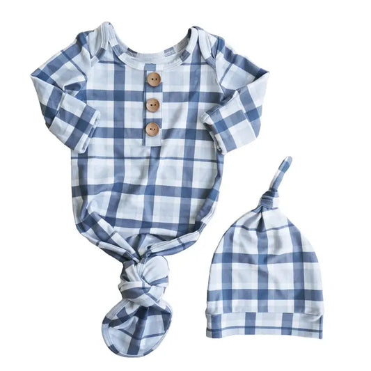 Paxton Plaid Newborn Knotted Gown & Hat Set
