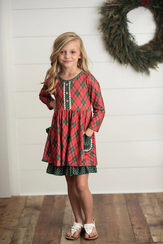 Red & Green Plaid Ruffle Dress