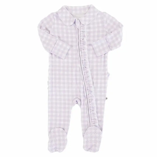 Lilac Gingham Ruffle Footie