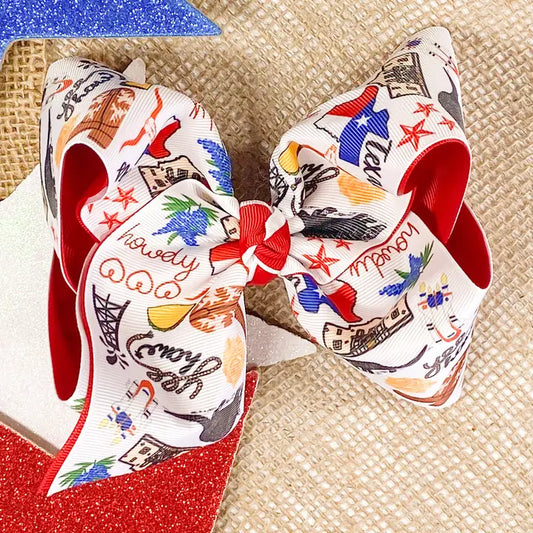 Texas Print Embroidered Bow