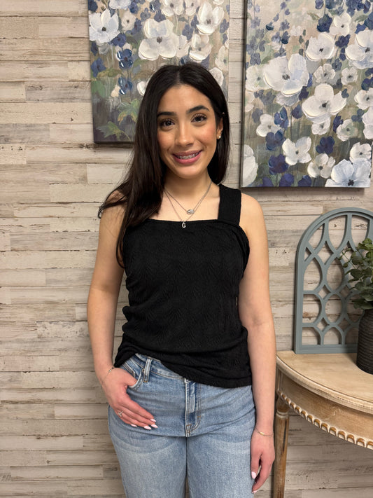 Black Floral Square Neck Tank