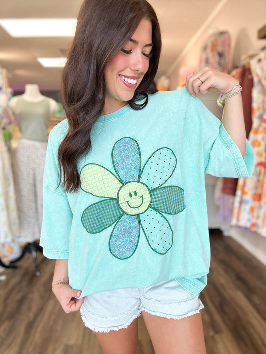 Seafoam Smiley Oversized Tee