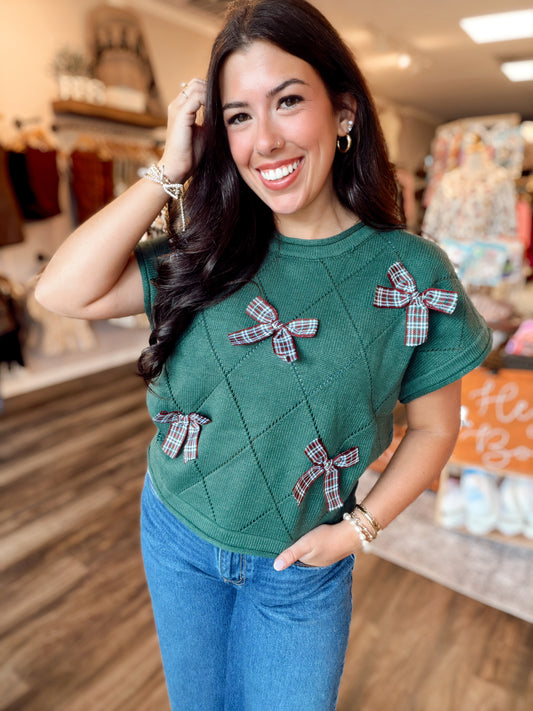 Emerald Checkered Bow Top