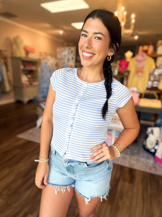 Summer Blue Button Top
