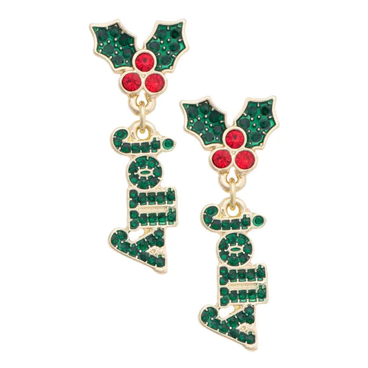 Holly Jolly Pave Mistletoe in Earrings in Green & Red