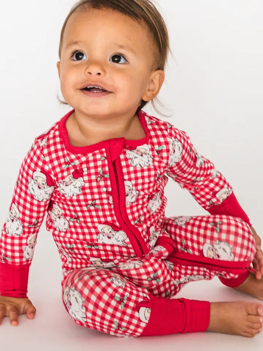 Gingham Santa Footie Pajama