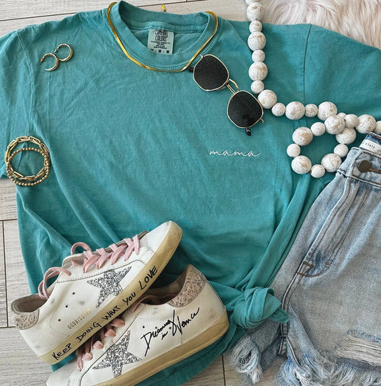 Seafoam Dainty Mama Embroidered Tee