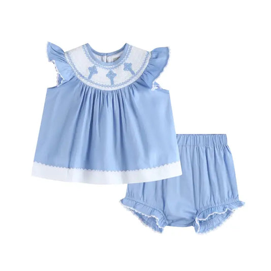 Periwinkle Crosses Smocked Dress