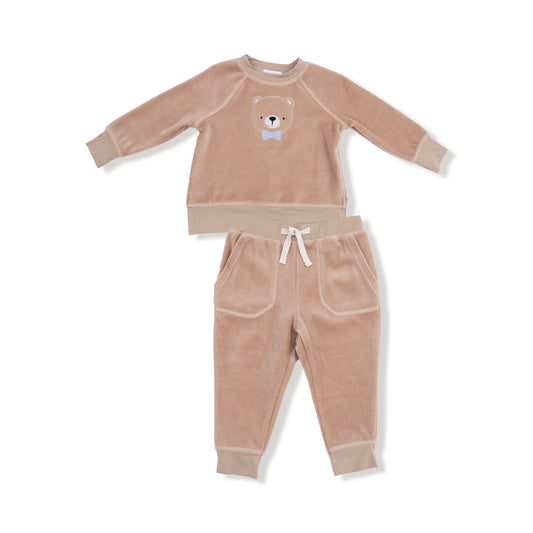 Velour Teddy Bear Sweatshirt Set