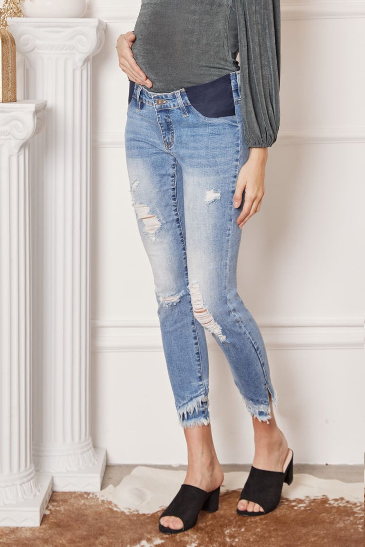 Light Wash w/ Distress Maternity Jeans