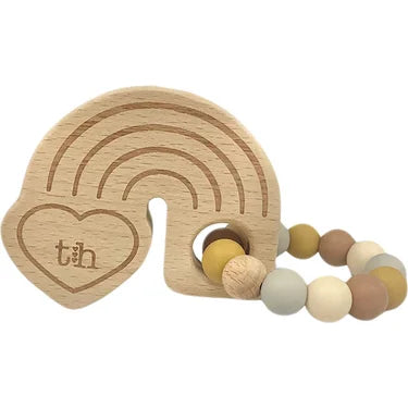 Three Hearts Rainbow Wooden Rattle