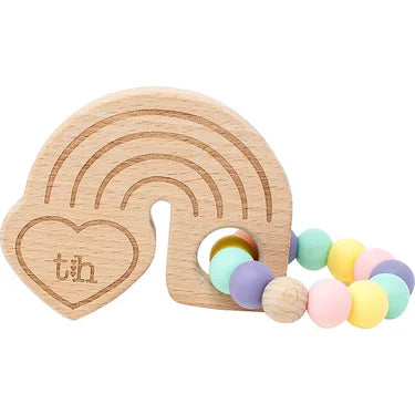 Three Hearts Rainbow Wooden Rattle