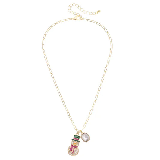 Frosted Snowman Paperclip Necklace