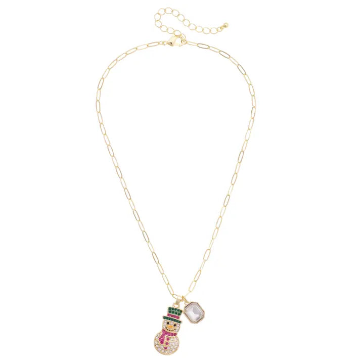 Frosted Snowman Paperclip Necklace