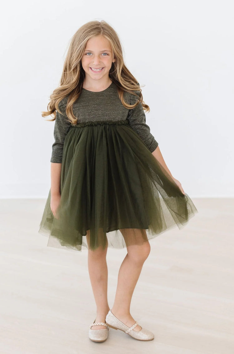 Olive Shimmer Tutu Dress