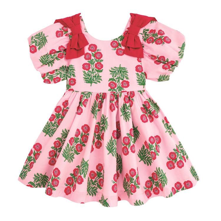 Christmas Block Print Bow Dress