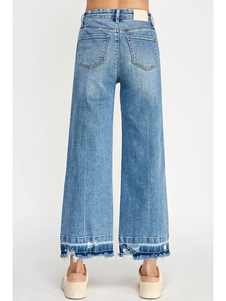 Saige High Rise Frayed Crop Wide Leg