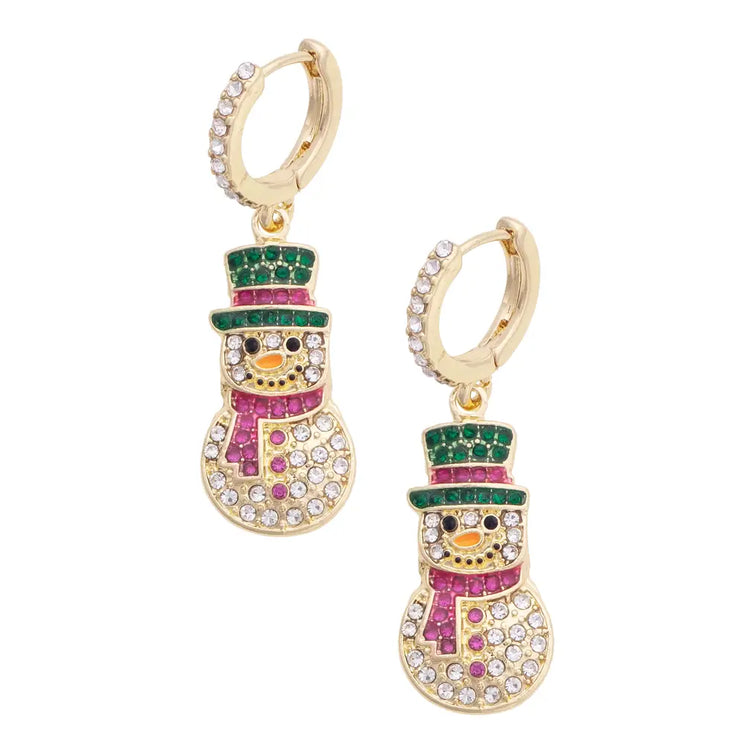 Frosted Snowman Huggie Hoop Earrings