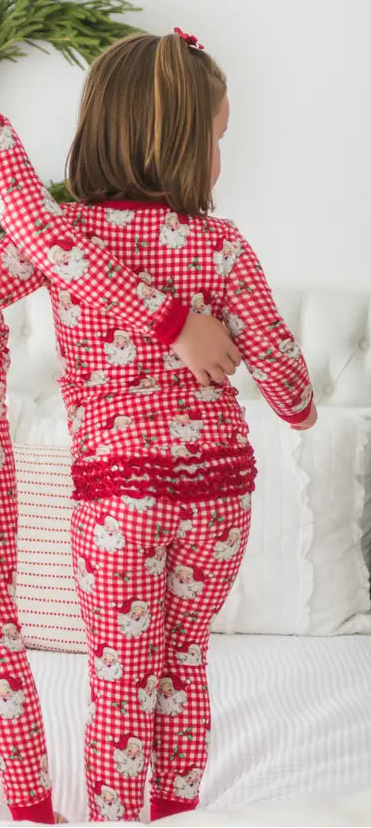 Gingham Santa Ruffle Pajama 2pc Set