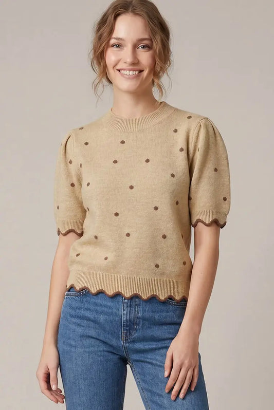 Scalloped Taupe Sweater