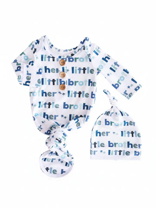 Little Brother Newborn Knotted Gown & Hat Set