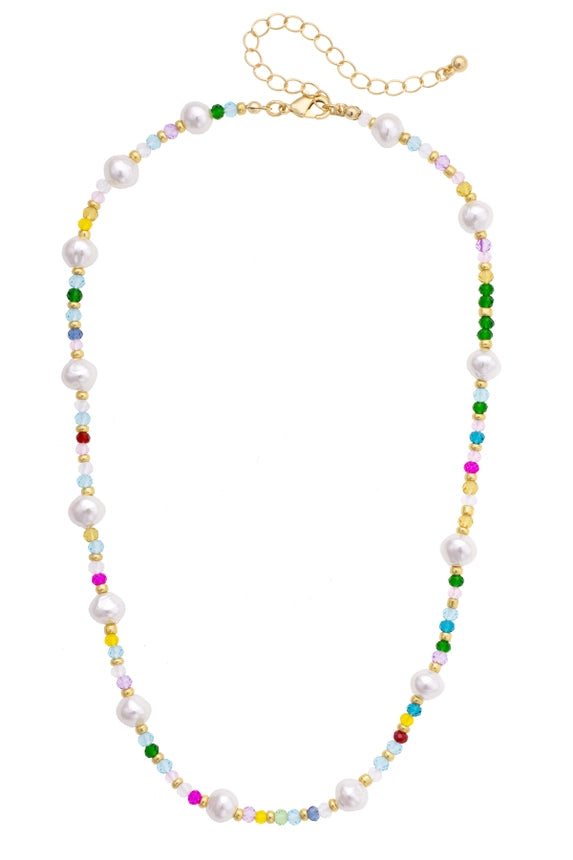 Pearl & Rainbow Beaded Necklace