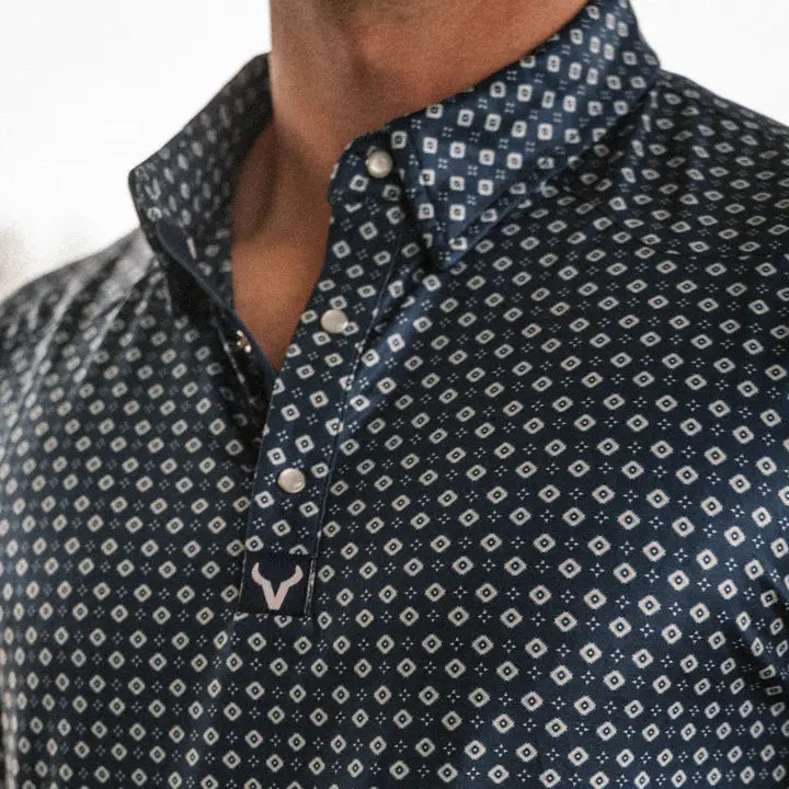 Western Pearl Snap Polo - Tribal Navy
