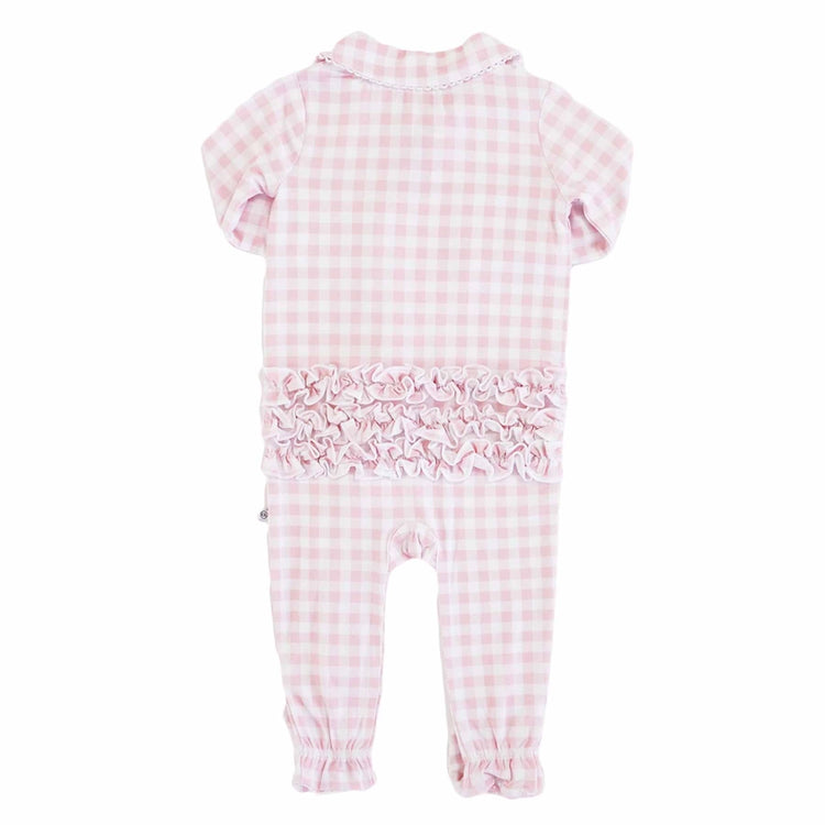 Rosy Pink Gingham Ruffle Footie