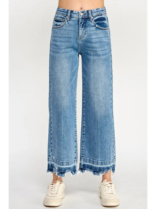 Saige High Rise Frayed Crop Wide Leg