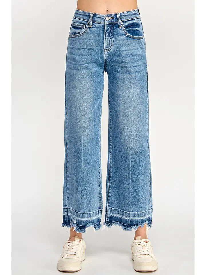 Saige High Rise Frayed Crop Wide Leg