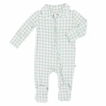 Moss Green Gingham Ruffle Footie
