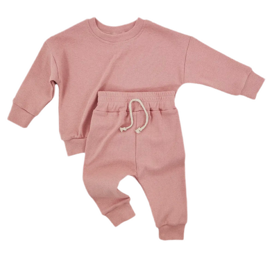 Rosey Pink Waffle Crewneck Set