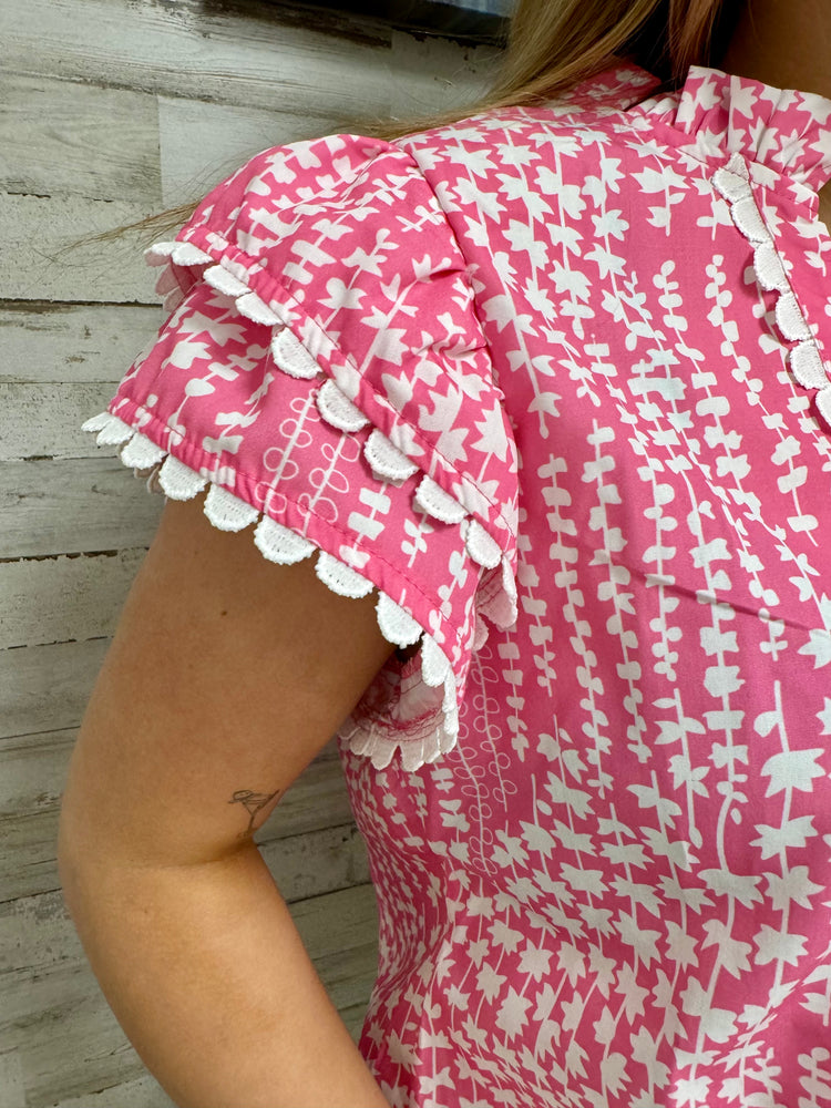 Pink Flutter Sleeve Blouse