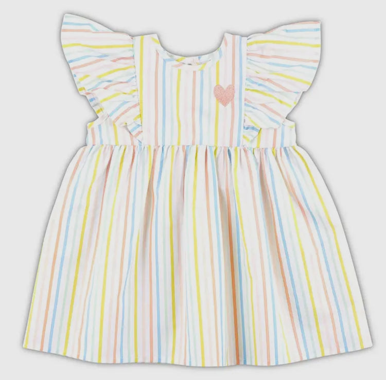 Flutter Sleeve Dress -Stripe Rainbow