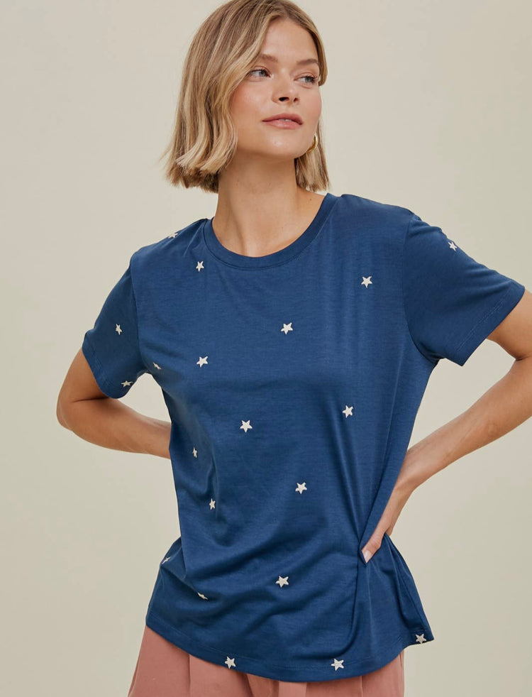 Embroidered Star Tee - Navy