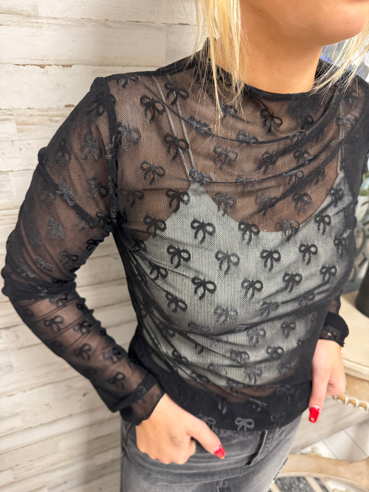 Sheer Bow Layering Top - Black