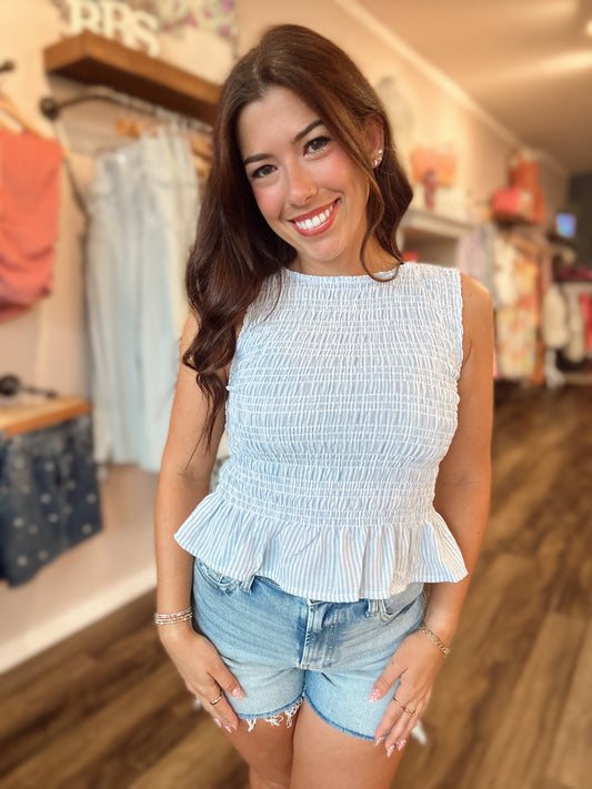 Sea Salt Blue Striped Top