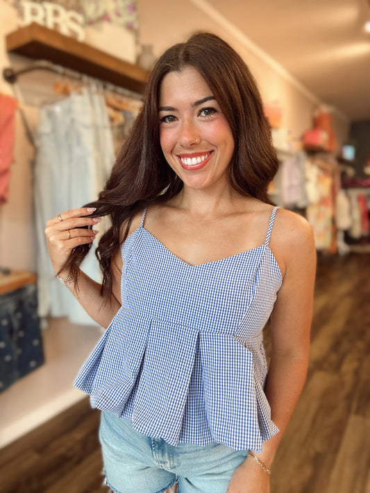 Gerri Gingham Blue Check Top