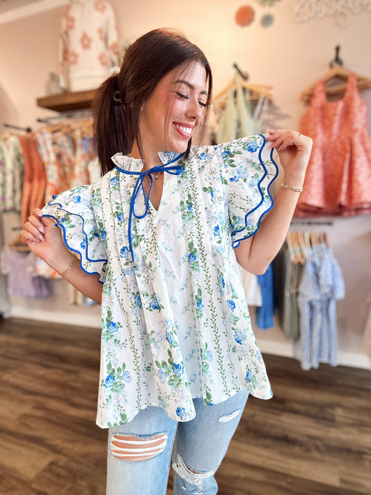 Blue Tied Stripe Top