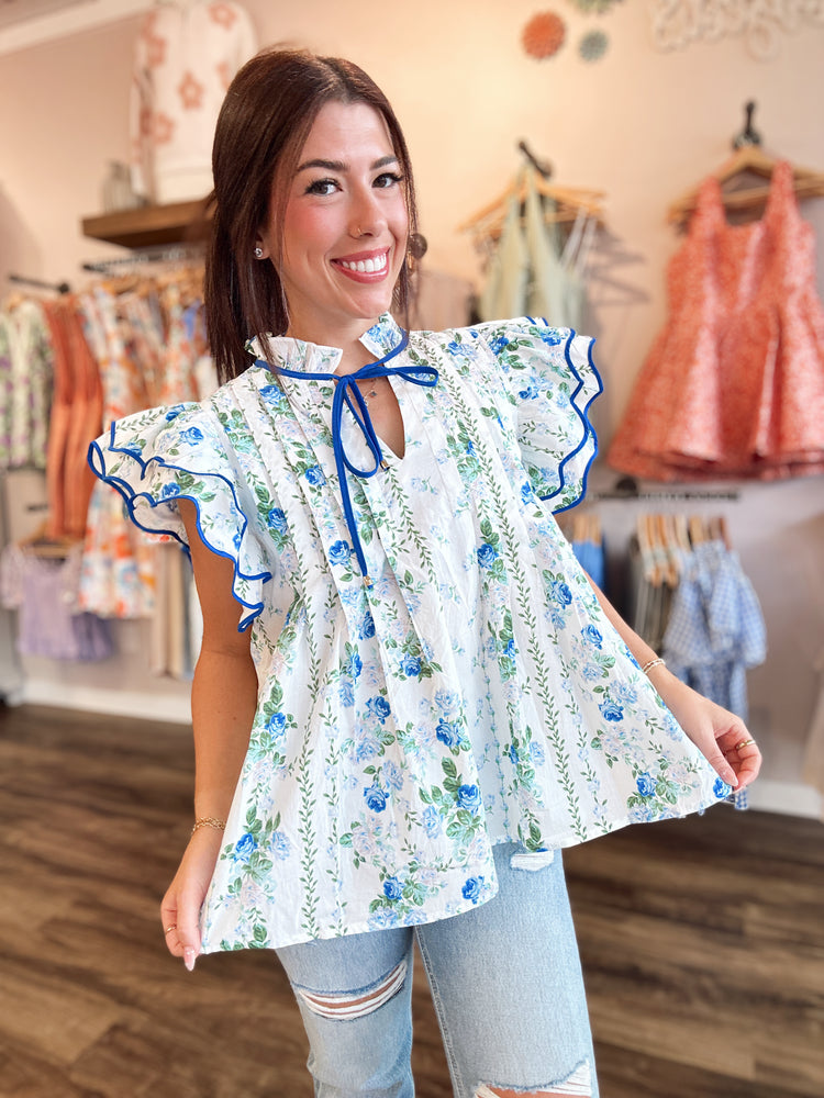 Blue Tied Stripe Top