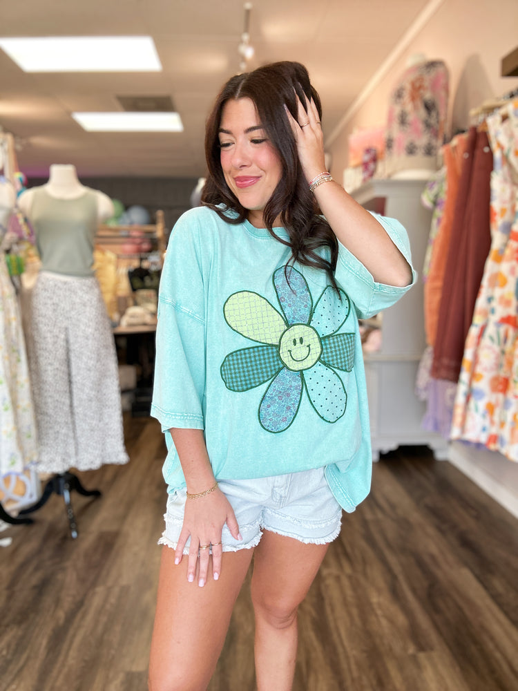 Seafoam Smiley Oversized Tee