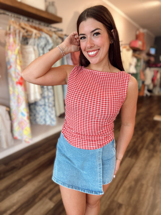 Ruby Plaid Boatneck Top