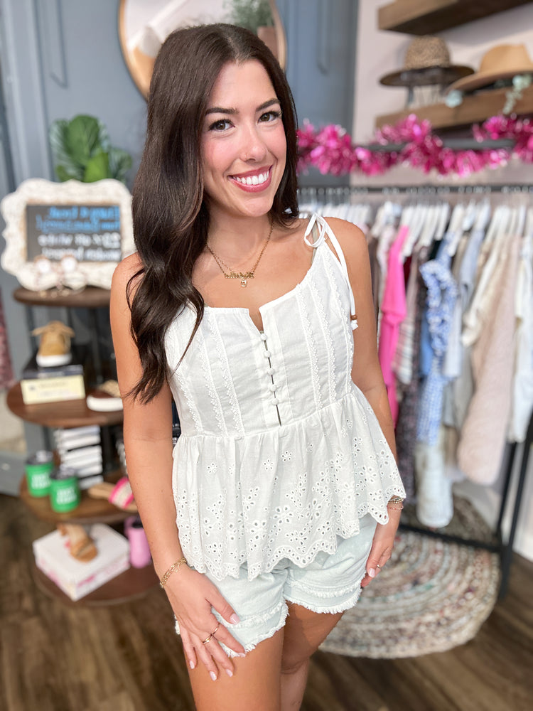 Peplum Eyelet Top