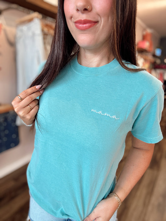 Seafoam Dainty Mama Embroidered Tee