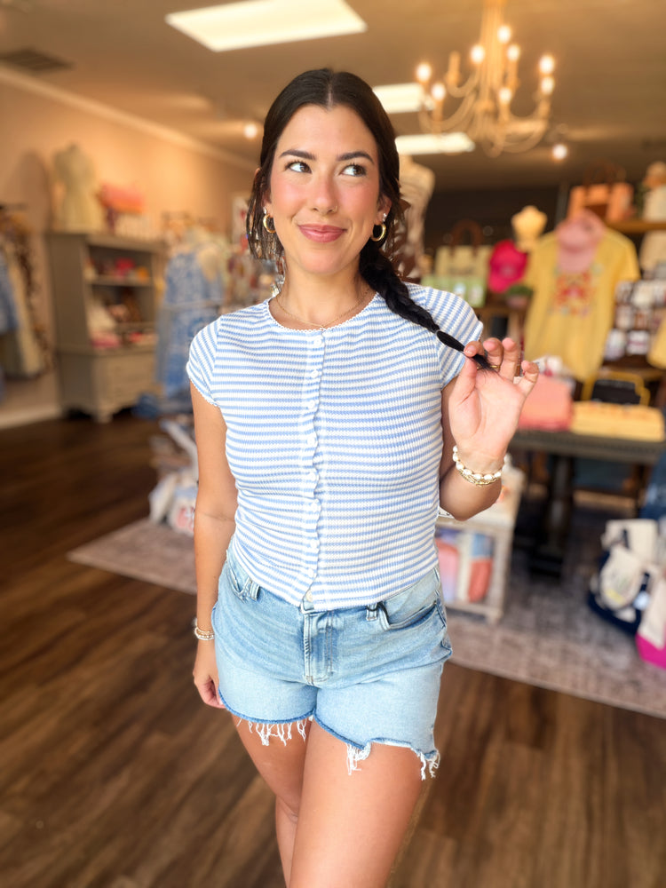 Summer Blue Button Top